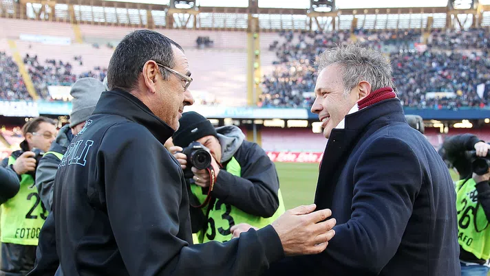 NAPLES, ITALY - DECEMBER 18:  Napolis coach Maurizio Sarri greets FC Torino coach Sinisa Mihajlovic during the Serie A match between SSC Napoli and FC Torino at Stadio San Paolo on December 18, 2016 in Naples, Italy.  (Photo by Francesco Pecoraro/Getty Images)