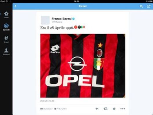 Franco Baresi - fonte Twitter Franco Baresi - fonte Twitter