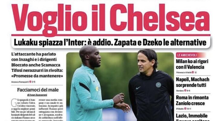 Prima Pagina, Corriere dello Sport: “Voglio il Chelsea. Lukaku spiazza l’Inter” 