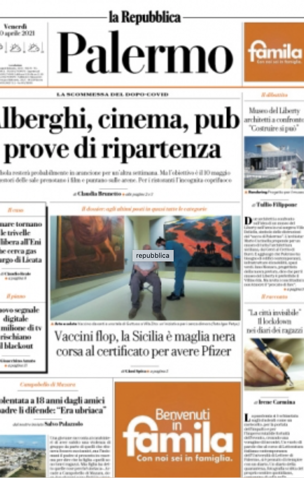 Prima Pagina, La Repubblica Palermo: “Alberghi, cinema e pub prove di ripartenza”  Prima Pagina, La Repubblica Palermo: “Alberghi, cinema e pub prove di ripartenza”
