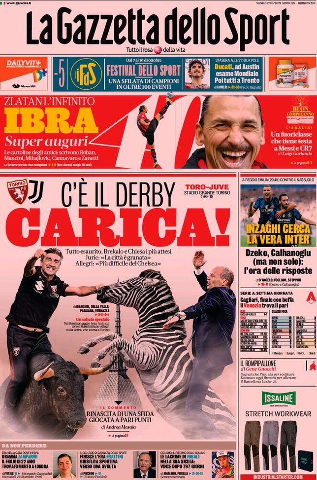 Prima Pagina, La Gazzetta dello Sport: “C’è il derby carica! Ibra super auguri”  Prima Pagina, La Gazzetta dello Sport: “C’è il derby carica! Ibra super auguri” - immagine 1