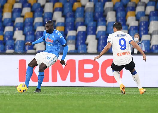  NAPLES, ITALY - FEBRUARY 03: Kalidou Koulibaly of Napoli during the Coppa Italia match between SSC Napoli and Atalanta BC at Stadio Diego Armando Maradona on February 03, 2021 in Naples, Italy. Sporting stadiums around Italy remain under strict restrictions due to the Coronavirus Pandemic as Government social distancing laws prohibit fans inside venues resulting in games being played behind closed doors. (Photo by SSC NAPOLI/SSC NAPOLI via Getty Images) 