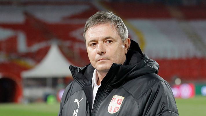 BELGRADE, SERBIA - MARCH 27: Dragan Stojkovic, Head Coach of Serbia looks on during the FIFA World Cup 2022 Qatar qualifying match between Serbia and Portugal at FK Crvena Zvezda stadium on March 27, 2021 in Belgrade, Serbia. Sporting stadiums around Serbia remain under strict restrictions due to the Coronavirus Pandemic as Government social distancing laws prohibit fans inside venues resulting in games being played behind closed doors. (Photo by Srdjan Stevanovic/Getty Images) STELLA ROSSA-PARTIZAN 2-1
