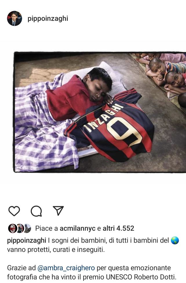 Fotografia, il premio UNESCO al bimbo con la maglia di Inzaghi: Superpippo “Grazie…”- immagine 2