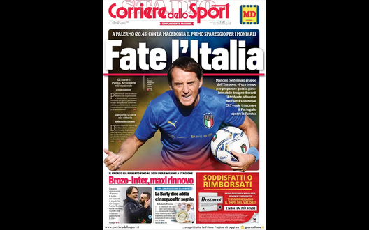 Prima Pagina, Corriere dello Sport: “Fate l’Italia. A Palermo il primo spareggio” Prima Pagina
