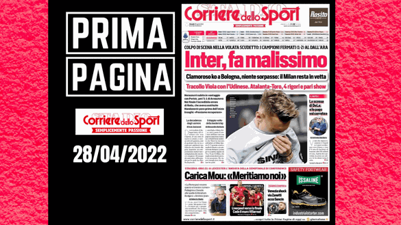 Il Corriere dello Sport, la prima pagina di oggi, giovedì 28 aprile 2022