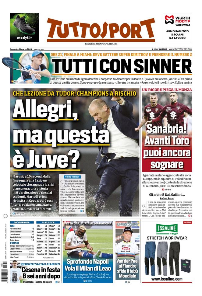 Prima pagina Tuttosport 31 marzo Prima pagina Tuttosport 31 marzo