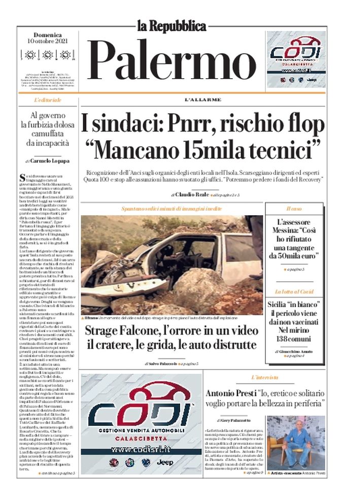 Prima Pagina, La Repubblica-Palermo: “I sindaci: Pnrr, rischio flop” - immagine 1