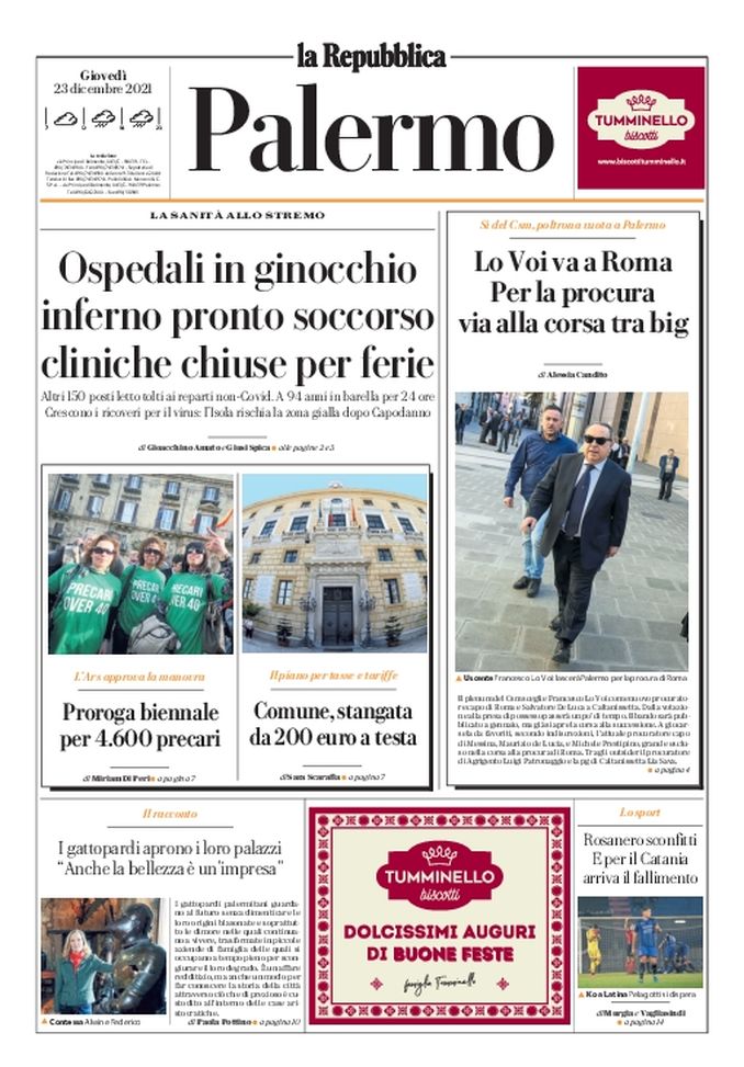 Prima Pagina, La Repubblica-Palermo: “Rosanero sconfitti. E per il Catania fallimento”  Prima Pagina, La Repubblica-Palermo: “Rosanero sconfitti. E per il Catania fallimento” - immagine 1