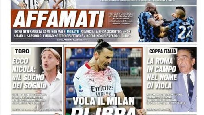 Prima Pagina, Tuttosport: “Vola il Milan di Ibra. Pancia piena? Affamati” 