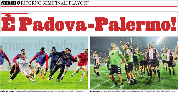 Padova-Palermo, la finale La Gazzetta dello Sport: “È Padova-Palermo! Chiricò spinge la squadra in finale”- immagine 2