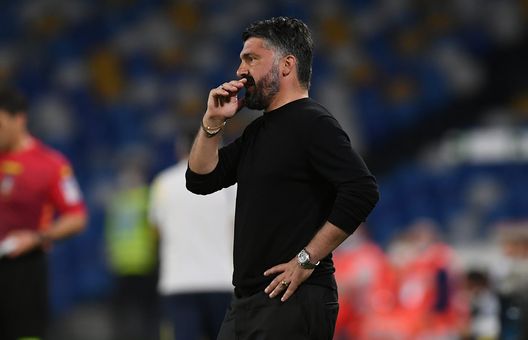 NAPLES, ITALY - MAY 23: Gennaro Gattuso Head coach of SSC Napoli during the Serie A match between SSC Napoli and Hellas Verona FC at Stadio Diego Armando Maradona on May 23, 2021 in Naples, Italy. Sporting stadiums around Italy remain under strict restrictions due to the Coronavirus Pandemic as Government social distancing laws prohibit fans inside venues resulting in games being played behind closed doors. (Photo by Francesco Pecoraro/Getty Images) NAPLES, ITALY - MAY 23: Gennaro Gattuso Head coach of SSC Napoli during the Serie A match between SSC Napoli and Hellas Verona FC at Stadio Diego Armando Maradona on May 23, 2021 in Naples, Italy. Sporting stadiums around Italy remain under strict restrictions due to the Coronavirus Pandemic as Government social distancing laws prohibit fans inside venues resulting in games being played behind closed doors. (Photo by Francesco Pecoraro/Getty Images)
