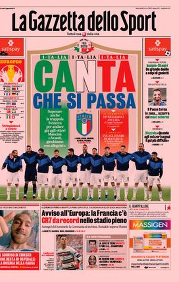 Prima Pagina, La Gazzetta dello Sport: “Canta che si passa” 