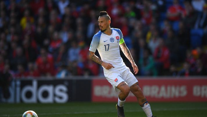 CARDIFF, WALES - MARCH 24: Slovakia player Marek Hamsik in action during the 2020 UEFA European Championships group qualifying match between Wales and Slovakia at Cardiff City Stadium on March 24, 2019 in Cardiff, United Kingdom. (Photo by Stu Forster/Getty Images) CARDIFF, WALES - MARCH 24: Slovakia player Marek Hamsik in action during the 2020 UEFA European Championships group qualifying match between Wales and Slovakia at Cardiff City Stadium on March 24, 2019 in Cardiff, United Kingdom. (Photo by Stu Forster/Getty Images)