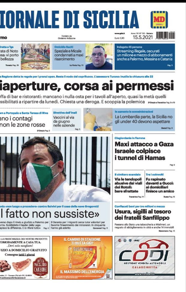 Prima Pagina, Giornale di Sicilia: “Riaperture, corse ai permessi. La beffa di bar e ristoranti” Prima Pagina, Giornale di Sicilia: “Riaperture, corse ai permessi. La beffa di bar e ristoranti”