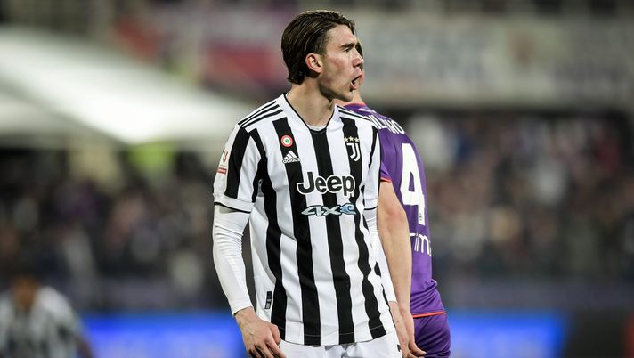 FLORENCE, ITALY - MARCH 02: Dusan Vlahovic of Juventus during the Coppa Italia Semi Final 1st Leg match between ACF Fiorentina and Juventus FC at Stadio Artemio Franchi on March 2, 2022 in Florence, Italy. (Photo by Daniele Badolato - Juventus FC/Juventus FC via Getty Images) FOTO – Vlahovic, gli striscioni e la fuga nottetempo: la Fiesole punge - immagine 1