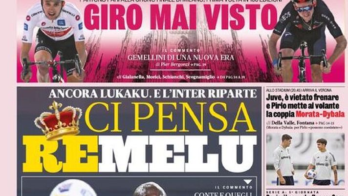 La prima pagina della Gazzetta dello Sport, in edicola oggi, 25 Ottobre 2020 