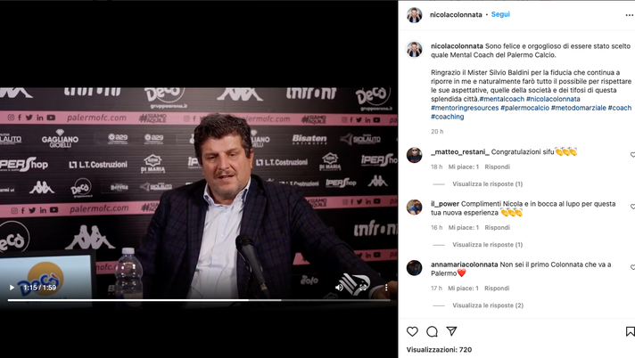 Palermo, il mental coach di Baldini: “Felice e orgoglioso, darò tutto per la città” Palermo