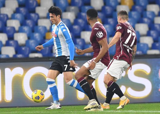 NAPLES, ITALY - DECEMBER 23: Eljif Elmas of Napoli during the Serie A match between SSC Napoli and Torino FC at Stadio Diego Armando Maradona on December 23, 2020 in Naples, Italy. (Photo by SSC NAPOLI/SSC NAPOLI via Getty Images) NAPLES, ITALY - DECEMBER 23: Eljif Elmas of Napoli during the Serie A match between SSC Napoli and Torino FC at Stadio Diego Armando Maradona on December 23, 2020 in Naples, Italy. (Photo by SSC NAPOLI/SSC NAPOLI via Getty Images)