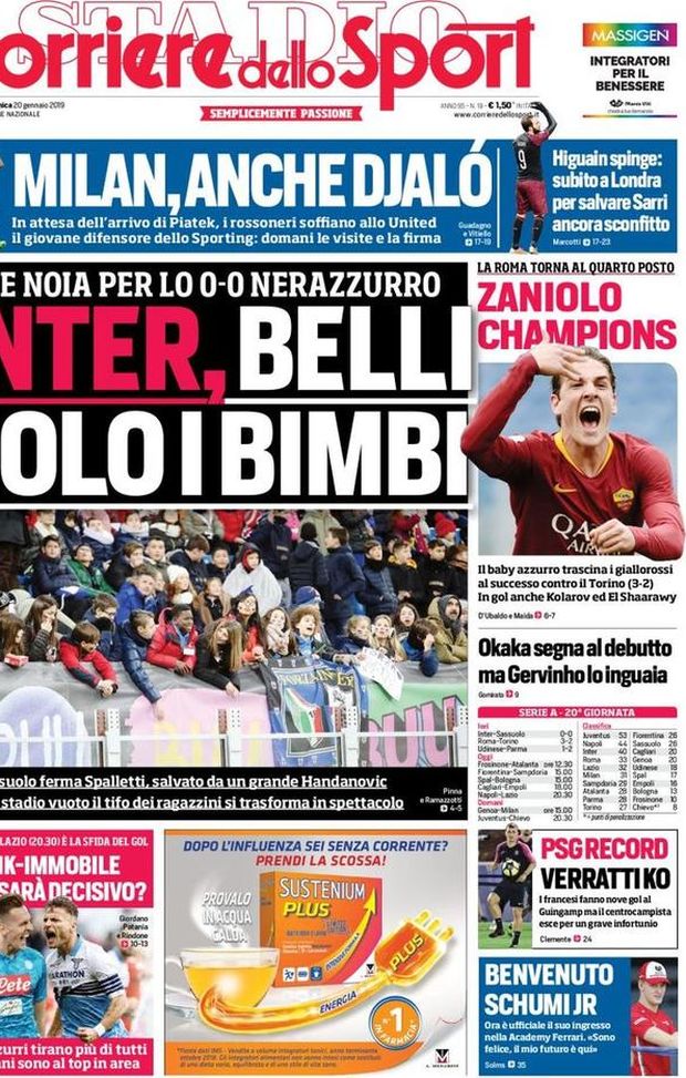 Prima Pagina, Corriere dello Sport: “Inter, belli solo i bimbi. Milan, anche Djalò. Zaniolo Champions…” Prima Pagina, Corriere dello Sport: “Inter, belli solo i bimbi. Milan, anche Djalò. Zaniolo Champions…”
