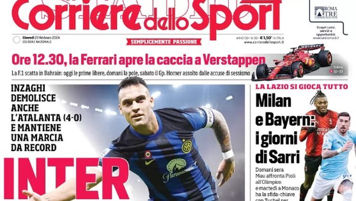 EDICOLA / CdS: Inter, quota 100. Che numeri, per Inzaghi marcia record - immagine 1