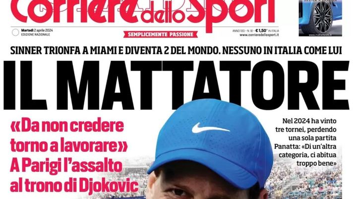 PRIMA PAGINA CORRIERE DELLO SPORT OGGI