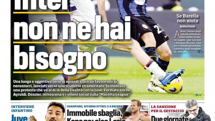 EDICOLA – Incredibile Tuttosport: “Inter troppo più forte ma anche troppi aiutini” - immagine 1