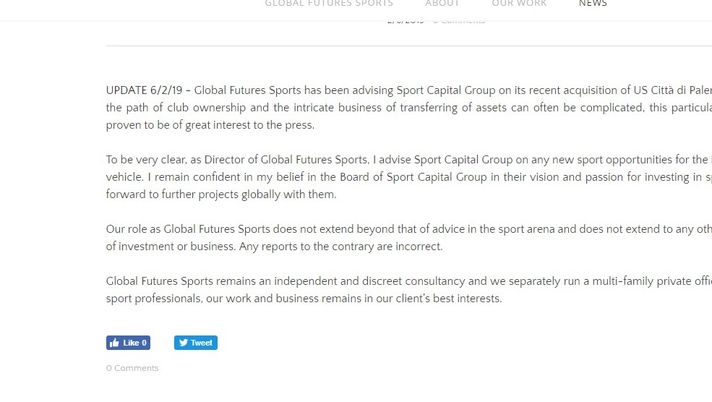 Caos Palermo, GFS chiarisce: “Fiduciosi per altri progetti sportivi di Sport Capital Group…” 