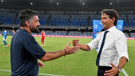 NAPLES, ITALY - AUGUST 01: SSC Napoli head coach Gennaro Gattuso and SS Lazio head coach Simone Inzaghi pose before the Serie A match between SSC Napoli and SS Lazio at Stadio San Paolo on August 01, 2020 in Naples, Italy. (Photo by Marco Rosi - SS Lazio/Getty Images) NAPLES, ITALY - AUGUST 01: SSC Napoli head coach Gennaro Gattuso and SS Lazio head coach Simone Inzaghi pose before the Serie A match between SSC Napoli and SS Lazio at Stadio San Paolo on August 01, 2020 in Naples, Italy. (Photo by Marco Rosi - SS Lazio/Getty Images)