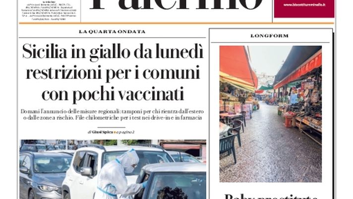 Prima Pagina,La Repubblica-Palermo: “Sicilia in giallo da lunedì. Restrizioni per…”  Prima Pagina