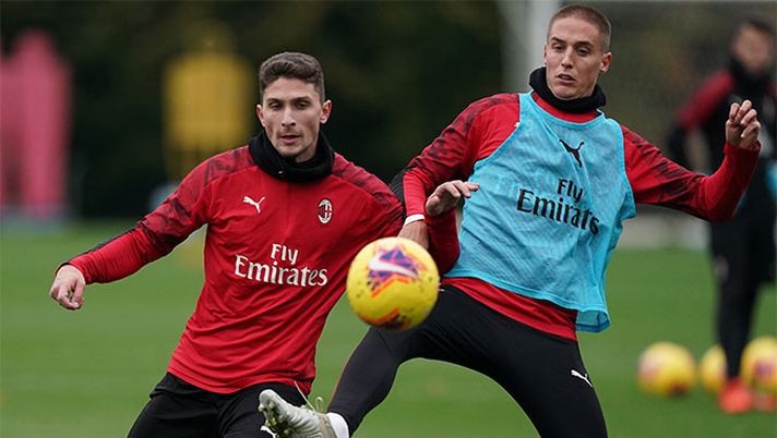 Fabio Borini ed Andrea Conti in allenamento con il Milan a Milanello (credits: GETTY Images) 