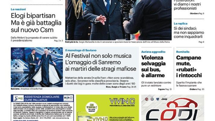 Prima Pagina, Giornale di Sicilia: “Mattarella riparte dalla dignità”  Prima Pagina