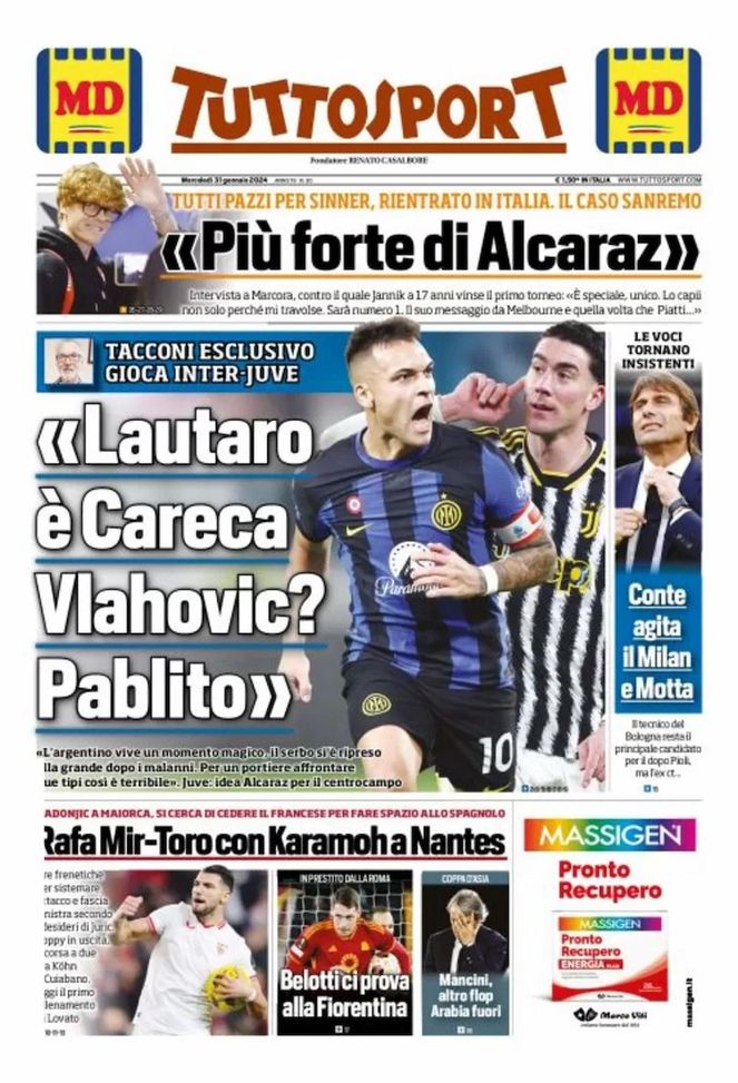 EDICOLA TS – Tacconi: “Inter-Juve, Lautaro è Carica, Vlahovic Pablito” - immagine 1