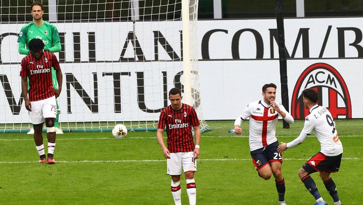 MILAN, ITALY - MARCH 08: Francesco Cassata (2nd R) of Genoa CFC celebrates his goal during the Serie A match between AC Milan and Genoa CFC at Stadio Giuseppe Meazza on March 8, 2020 in Milan, Italy. (Photo by Marco Luzzani/Getty Images) MILAN, ITALY - MARCH 08: Francesco Cassata (2nd R) of Genoa CFC celebrates his goal during the Serie A match between AC Milan and Genoa CFC at Stadio Giuseppe Meazza on March 8, 2020 in Milan, Italy. (Photo by Marco Luzzani/Getty Images)
