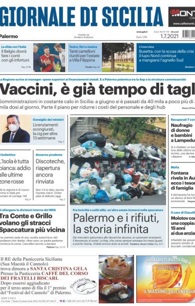 Prima Pagina, Giornale di Sicilia: “Vaccini, è già tempo di tagli” 