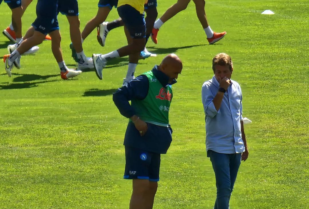 FOTO Ritiro Dimaro day 10, Spalletti a colloquio con Santoro durante l’allenamento Calcio