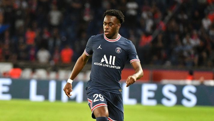 Arnaud Kalimuendo  at the PSG vs Strasbourg match in Parc des Princes in Paris, France, on August 14, 2021.(Photo by Lionel Urman/Sipa USA) 