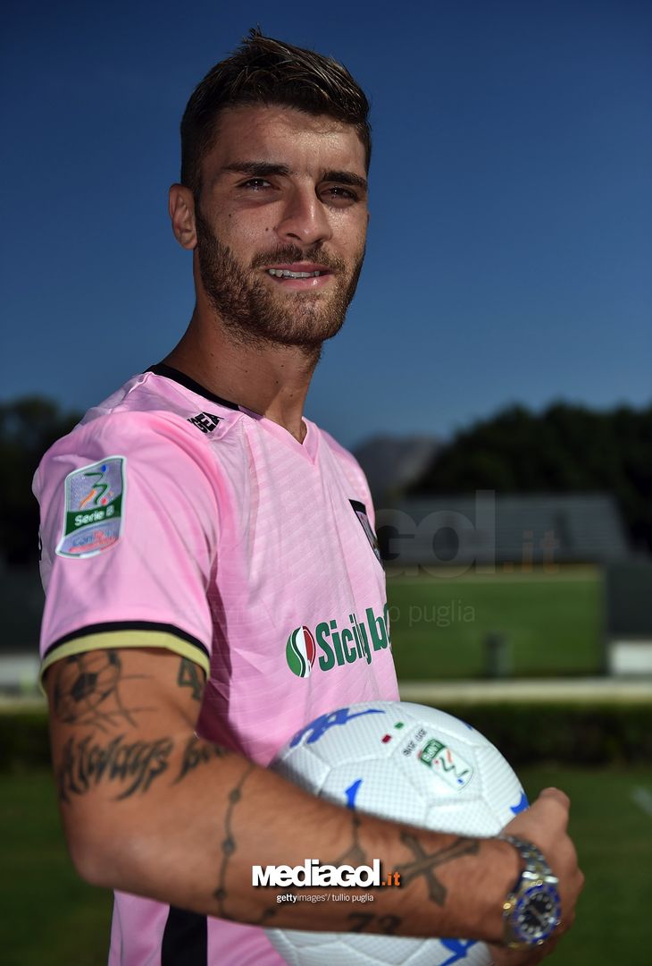  PALERMO, ITALY - SEPTEMBER 04:  Gaetano Monachello poses during his presentation as a new player of US Citta' di Palermo at Carmelo Onorato sport center on September 4, 2017 in Palermo, Italy.  (Photo by Tullio M. Puglia/Getty Images) 