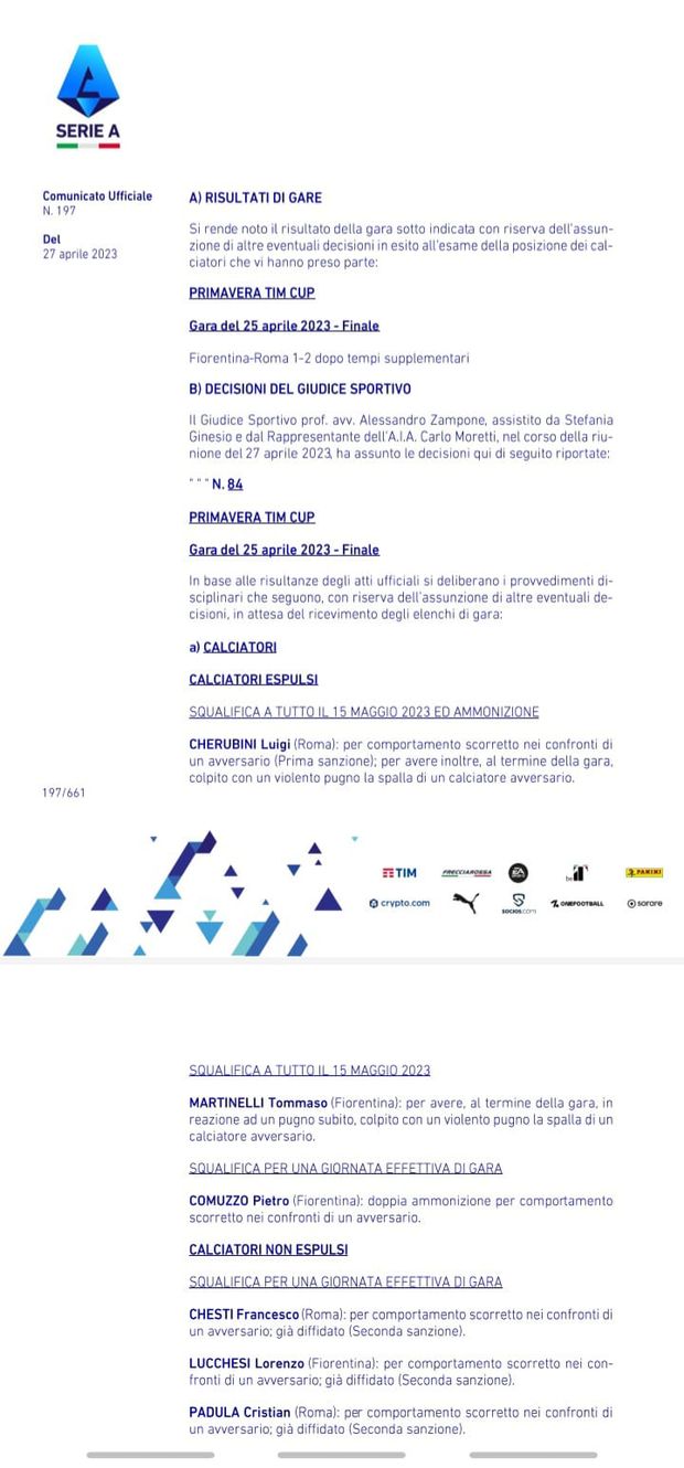 Giudice sportivo: una stangata per la primavera viola, piovono squalifiche- immagine 2