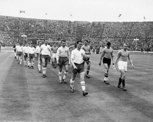 The teams take the field before a match between England and Yugoslavia at Wembley, 11th May 1960. (Photo by Central Press/Hulton Archive/Getty Images) The teams take the field before a match between England and Yugoslavia at Wembley, 11th May 1960. (Photo by Central Press/Hulton Archive/Getty Images)