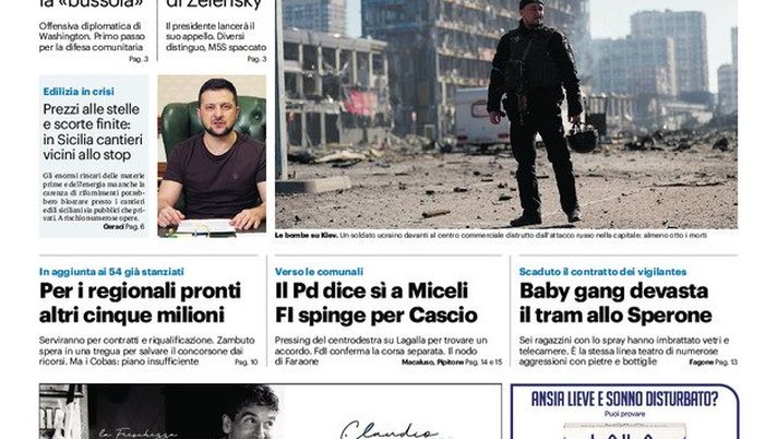 Prima Pagina, Giornale di Sicilia: “Spari russi contro tutto e tutti. Mancini…” Prima Pagina