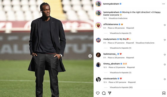 Abraham esulta sui social per la vittoria di Torino. E Zaniolo gli manda un cuore- immagine 2