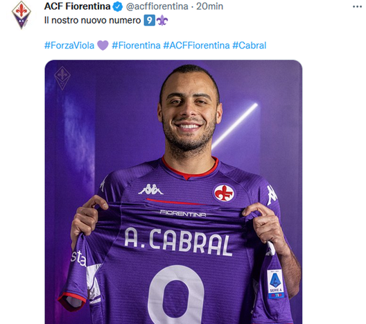 Cabral Fiorentina (credit Fiorentina Twitter) Cabral Fiorentina (credit Fiorentina Twitter)