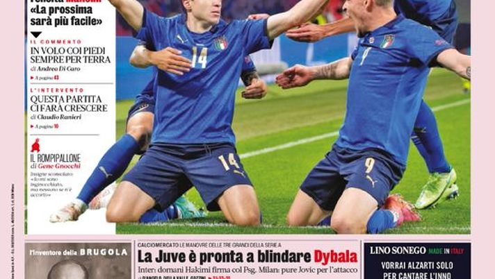 Prima Pagina, La Gazzetta dello Sport: &#8220;Leoni d&#8217;Italia. Juve pronta a blindare Dybala&#8221; 
