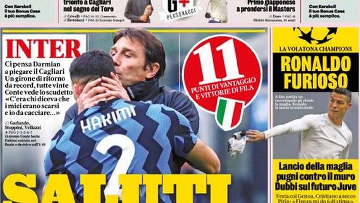 Prima Pagina, La Gazzetta dello Sport: “Saluti e baci! Inter, ci pensa Darmian. Ronaldo furioso” 