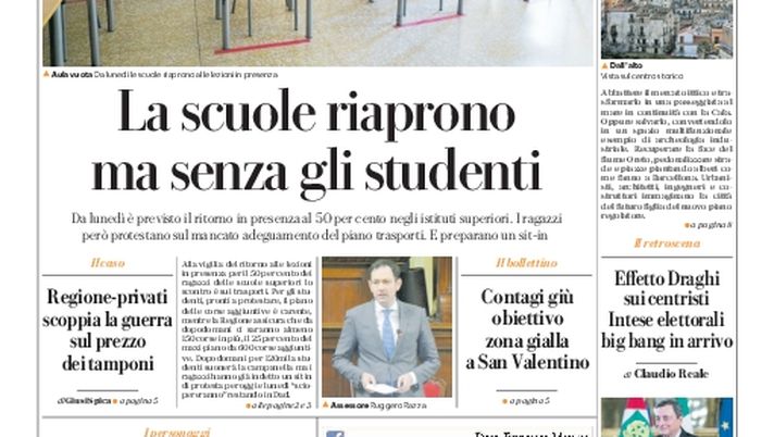 Prima Pagina, La Repubblica-Palermo: “Le scuole riaprono ma senza gli studenti. Obiettivo zona gialla a San Valentino” 