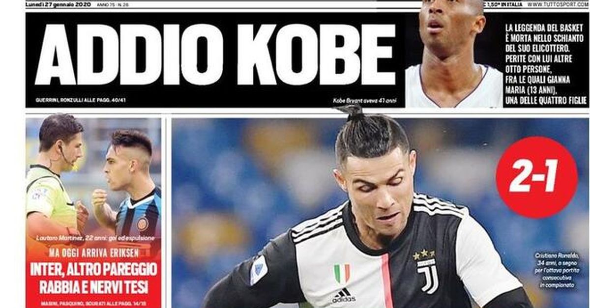 La Prima Pagina Di Tuttosport: “CR7 Non Basta, Sarri Frusta La Juve ...