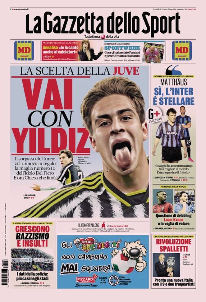 Prima Pagina La Gazzetta dello Sport 09-02-2024