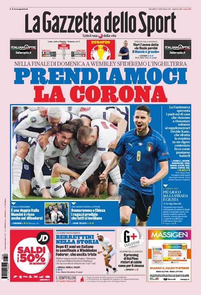 EDICOLA GDS – Prendiamoci la corona: sarà Italia-Inghilterra la finale - immagine 1