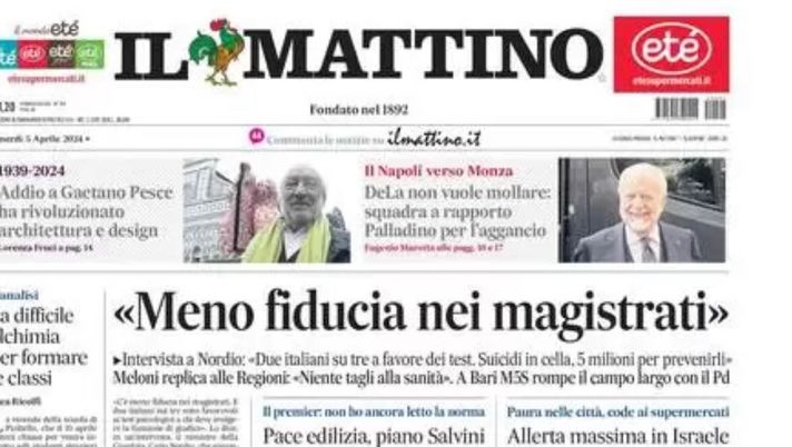 PRIMA PAGINA IL MATTINO OGGI